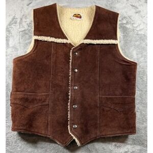 Vintage Miller Outerwear Suede Sherpa Vest Mens Size‎ L Brown Western Cowboy